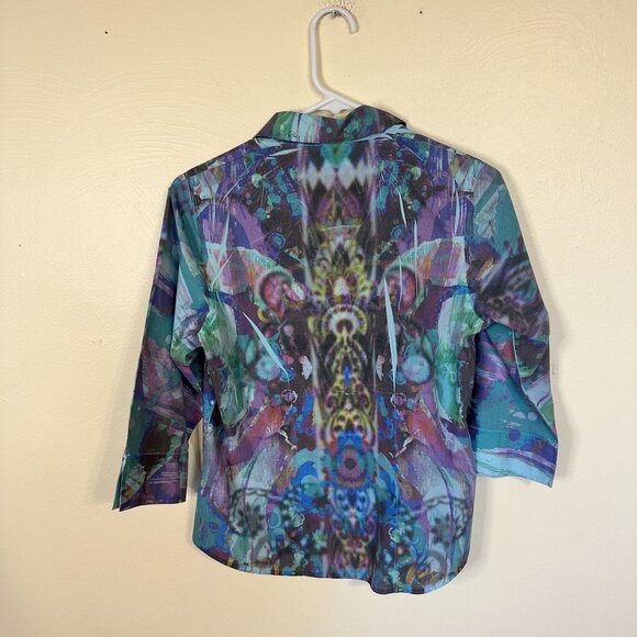 Vtg Womens Abstract Multicolor Button Up Shirt 3/4 Sleeves Small Bangladesh Top - Picture 4 of 7